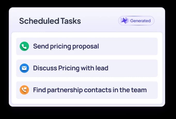Skip digging through transcripts or manually creating tasks. Action AI identifies the next action from your call and automatically creates it.