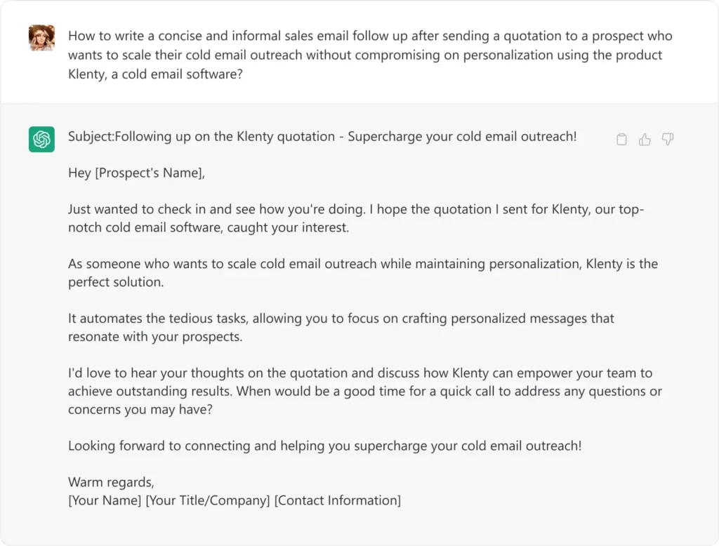 example prompt of follow-up sales emails from ChatGPT