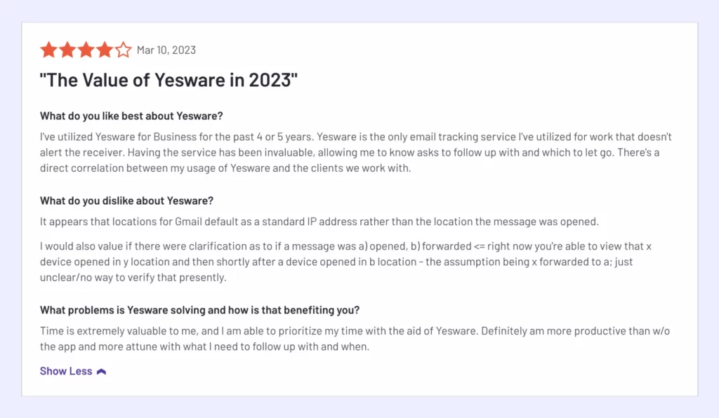 yesware review about its value