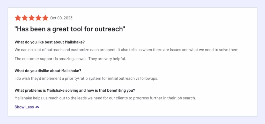 review of mailshake for email outreach tool