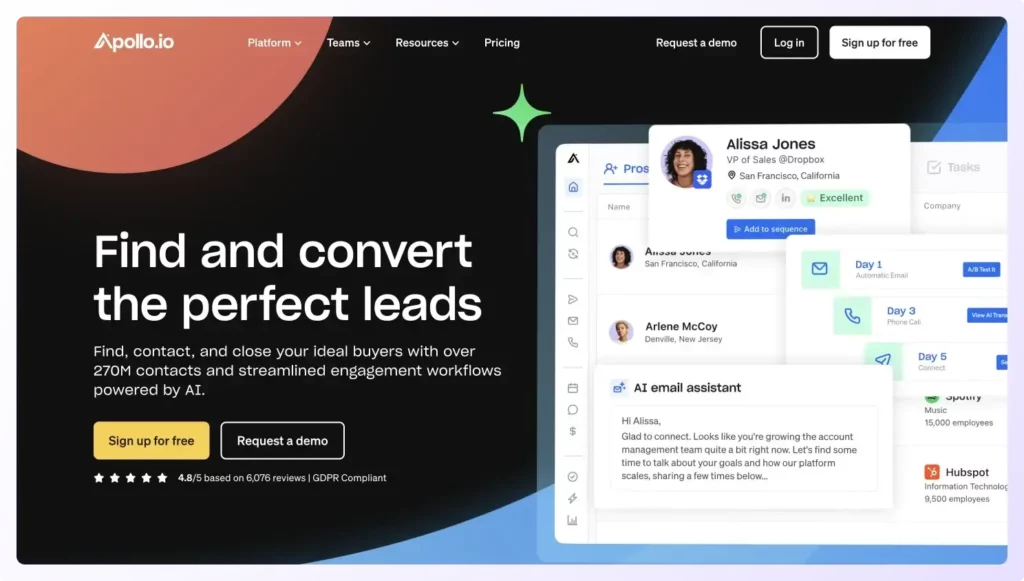 landing page of apollo.io the top outreach alternative