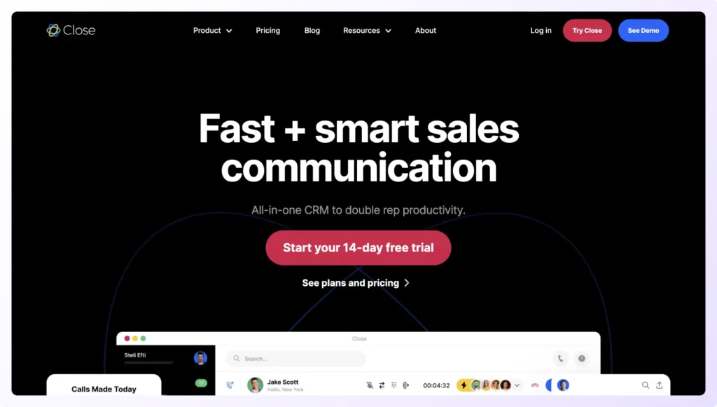 close sales dialer landing page