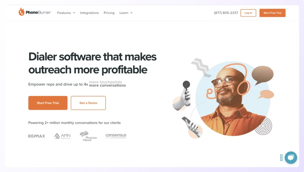 phoneburner sales dialer software landing page 