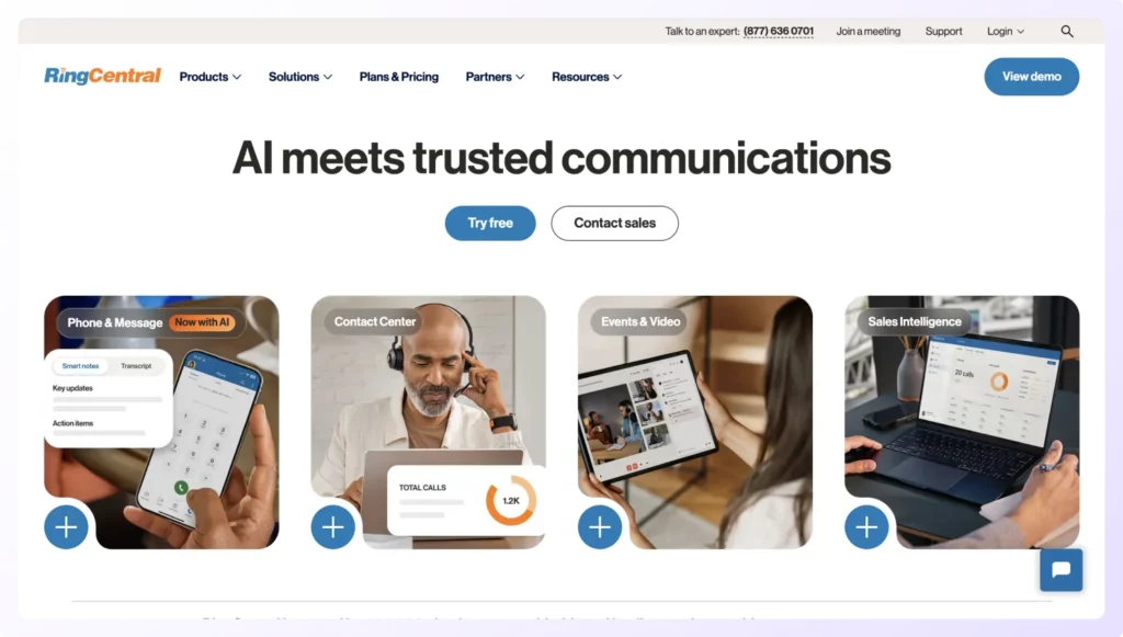 ringcentral sales dialer software landing page