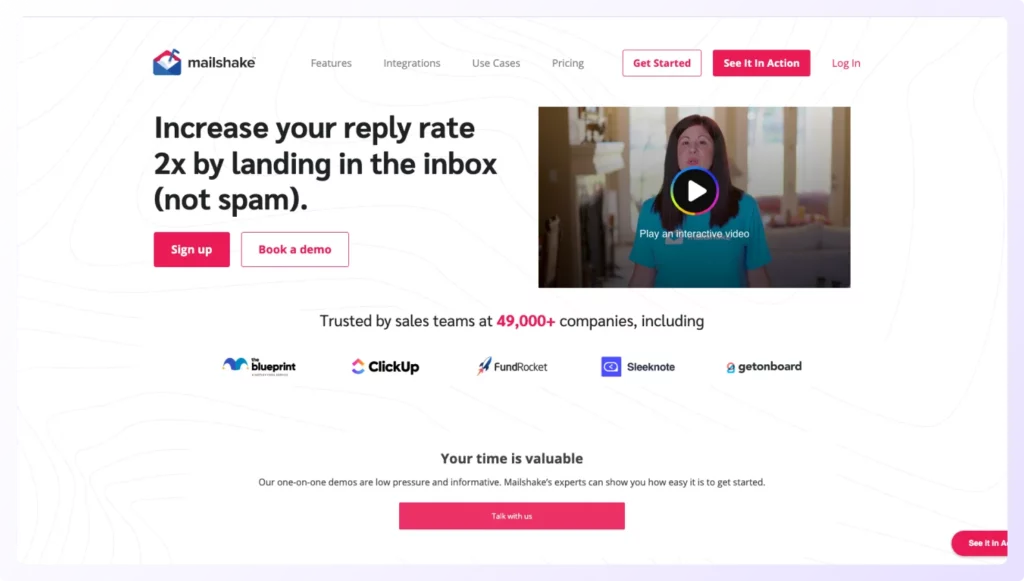 Landing page of Mailshake the best outreach alternative