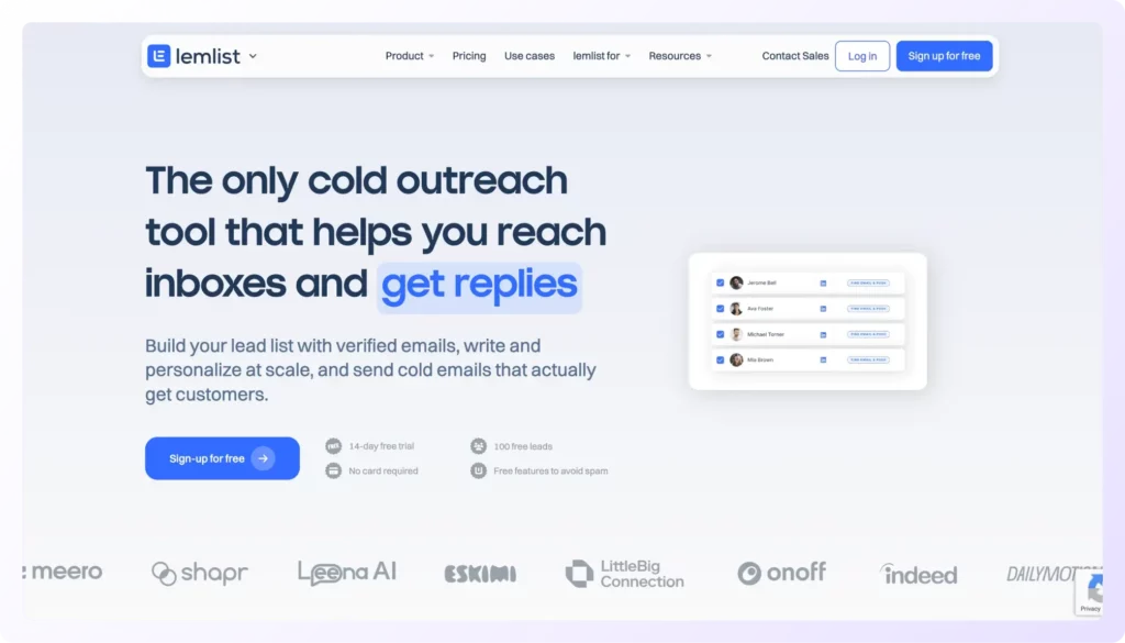 lemlist landing page