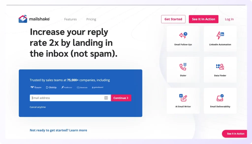 mailshake email landing page 