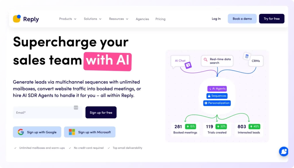 reply.io landing page