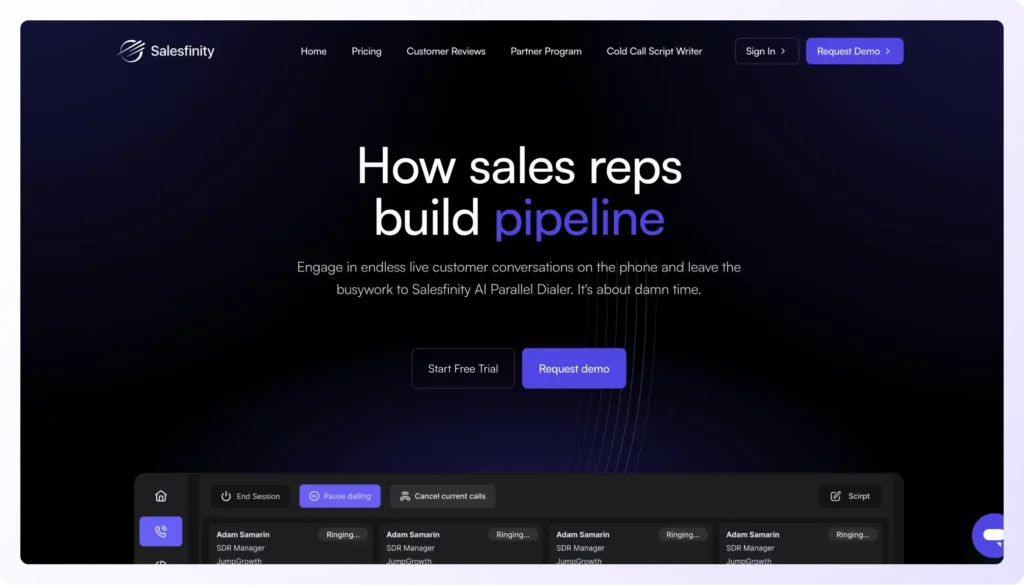 Salesfinity dialer landing page