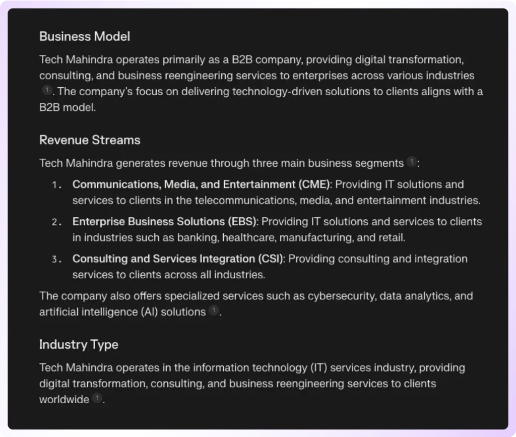 understanding of the prospect company’s business model.