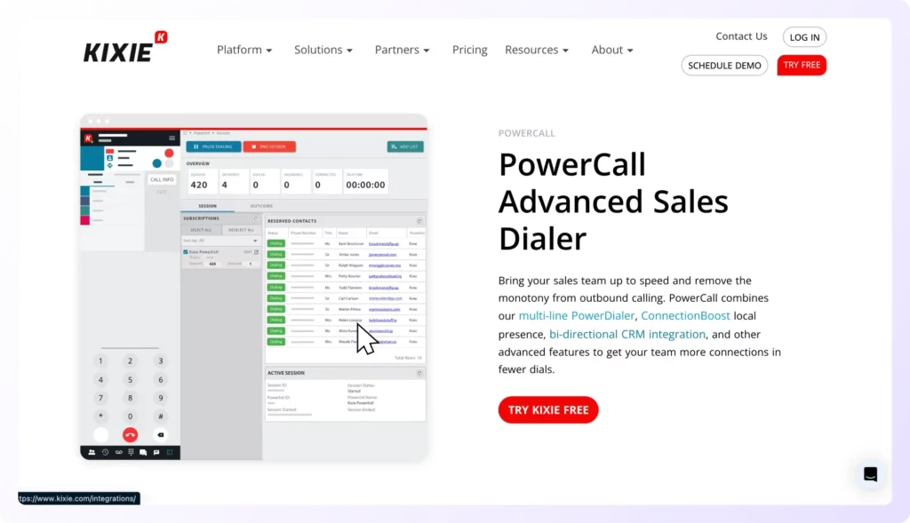 Kixie PowerCall landing page