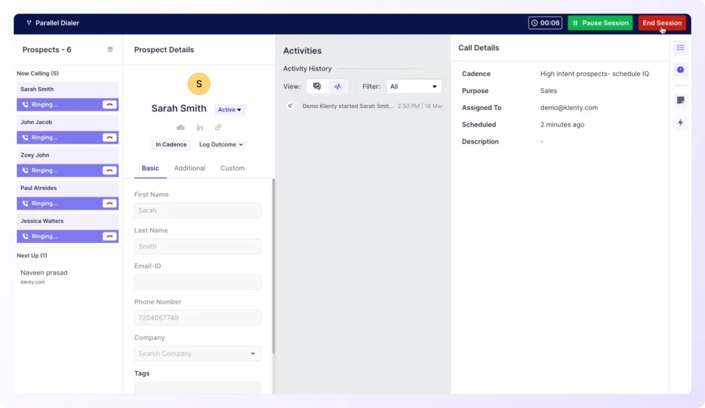 Klenty's parallel dialer representation of how it works